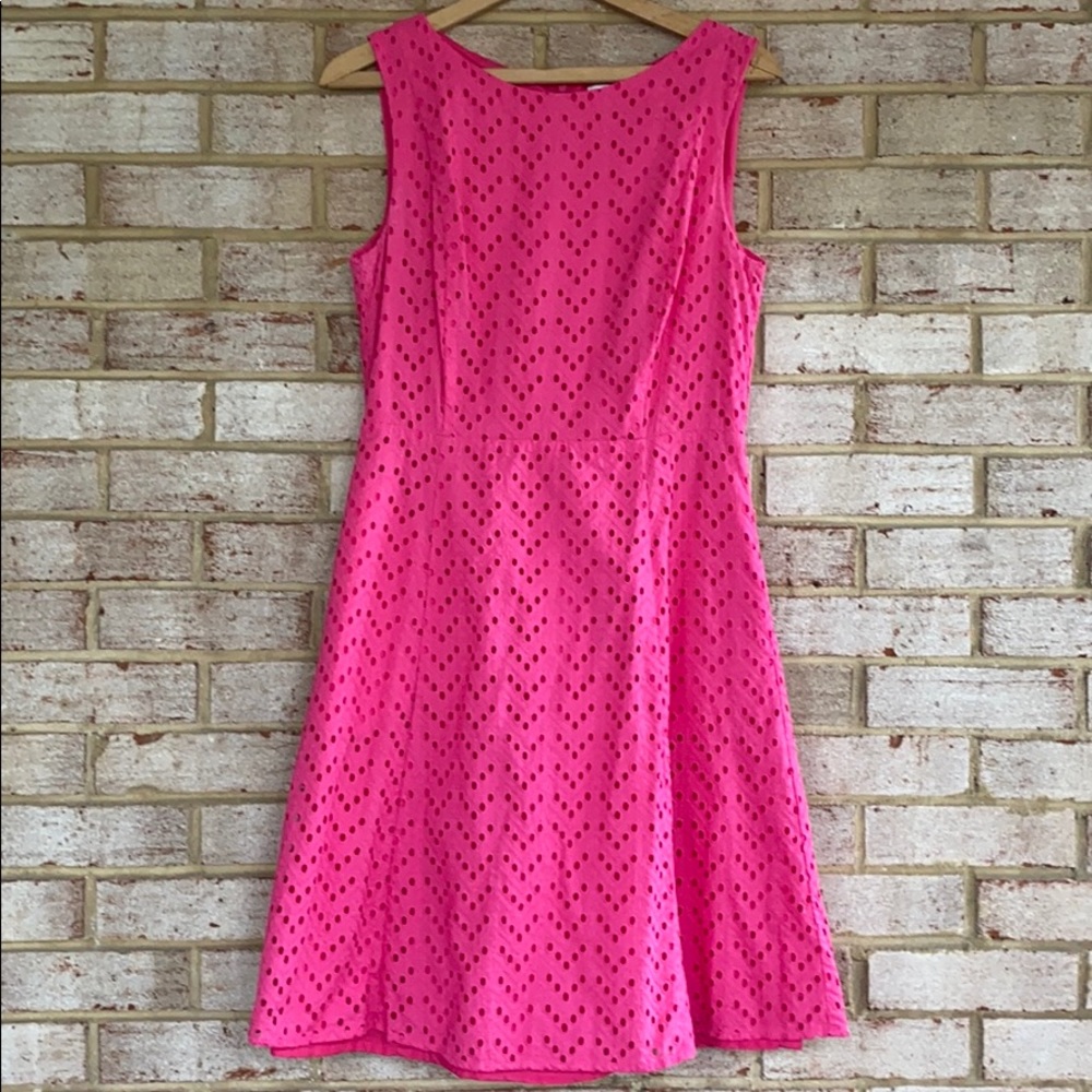 Liz Claiborne Hot Pink Fit & Flare Eyelet Dress
